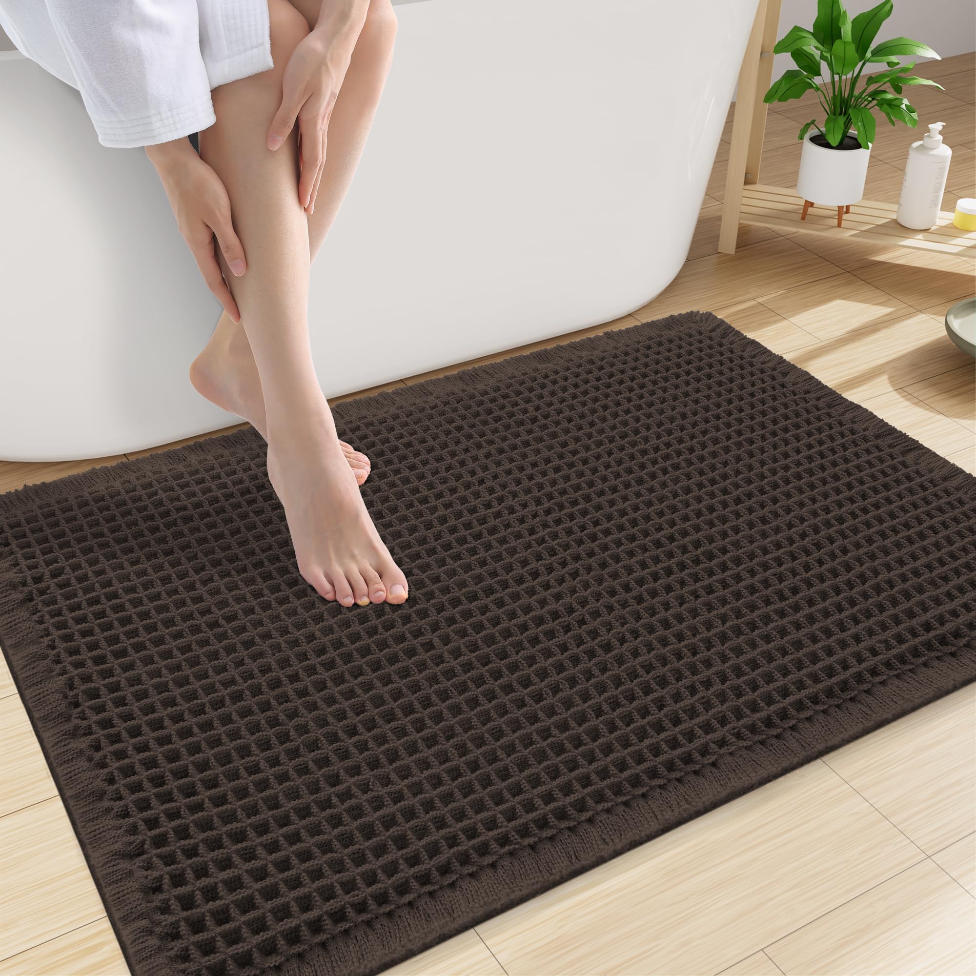 Smiry Waffle Bath Mat 30X20, Extra Soft Absorbent Bathroom Rugs, Chocolate