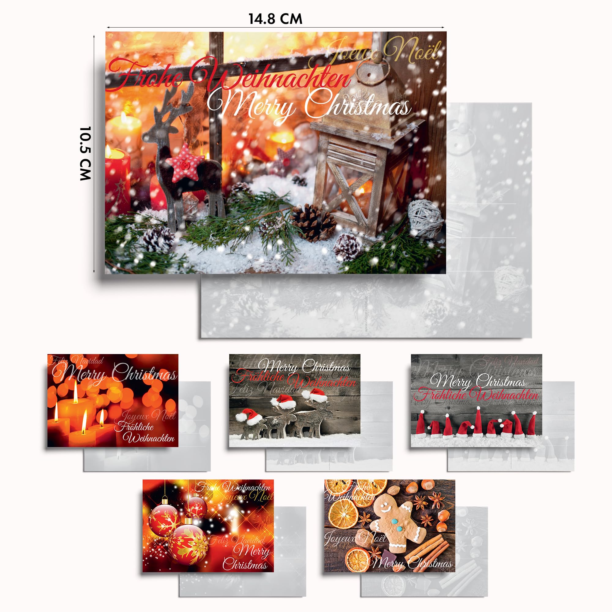 Edition Colibri Juego De 10 Tarjetas De Navidad Nostálgicas Con Sobre: DIN Largo (42 X 10,5 Cm), Tarjetas Plegables Multilingües Con Velas Naranjas (11160