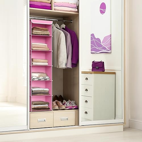Miniatura 2 de Simple Houseware Organizador de armario colgante de 6 estantes, color rosa