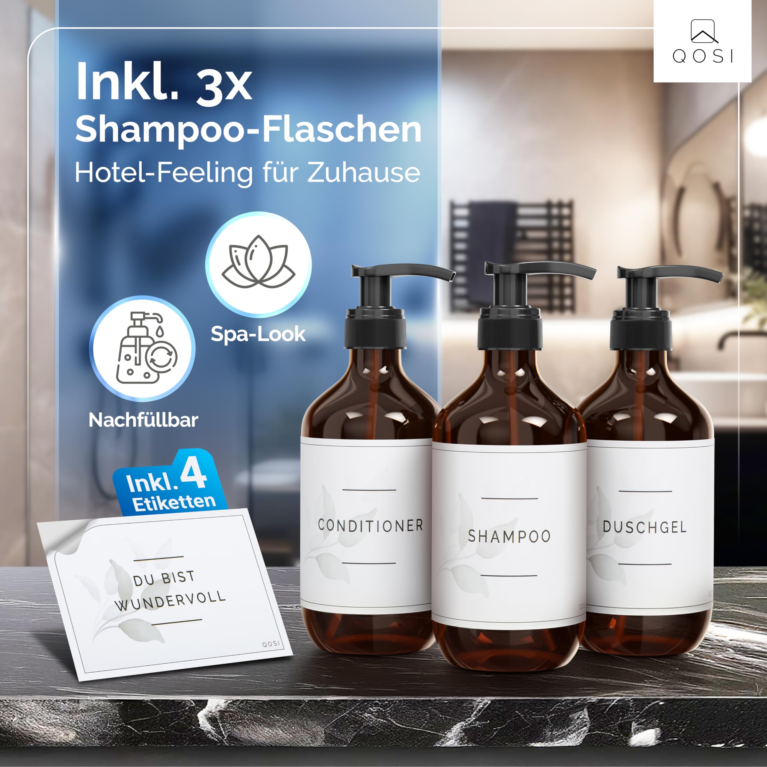 Duschablage zum Hängen inkl. 3 Shampoo Flaschen | Dusch Ablage aus rostfreiem Edelstahl | Duschkorb zum hängen für dein Spa-Feeling im eigenen Bad | Duschregal ohne bohren | Shower Shelf