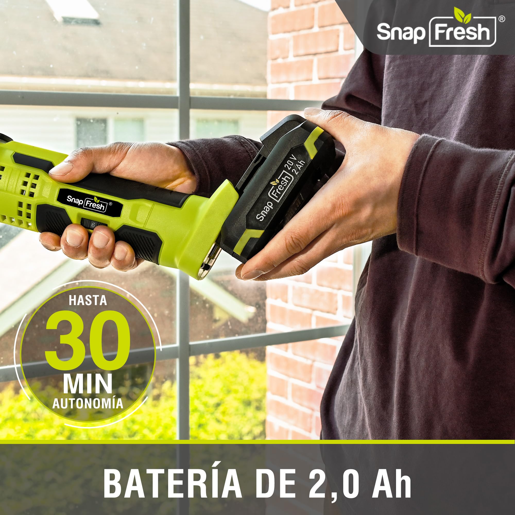 SnapFresh Herramienta Multifunción Oscilante Sin Cable 20V, 6 Velocidades Ajustables, Batería 2,0 Ah y Cargador Rápido, Ángulo de Oscilación 3,2°, 20 Accesorios para Corte, Lijado y Raspado