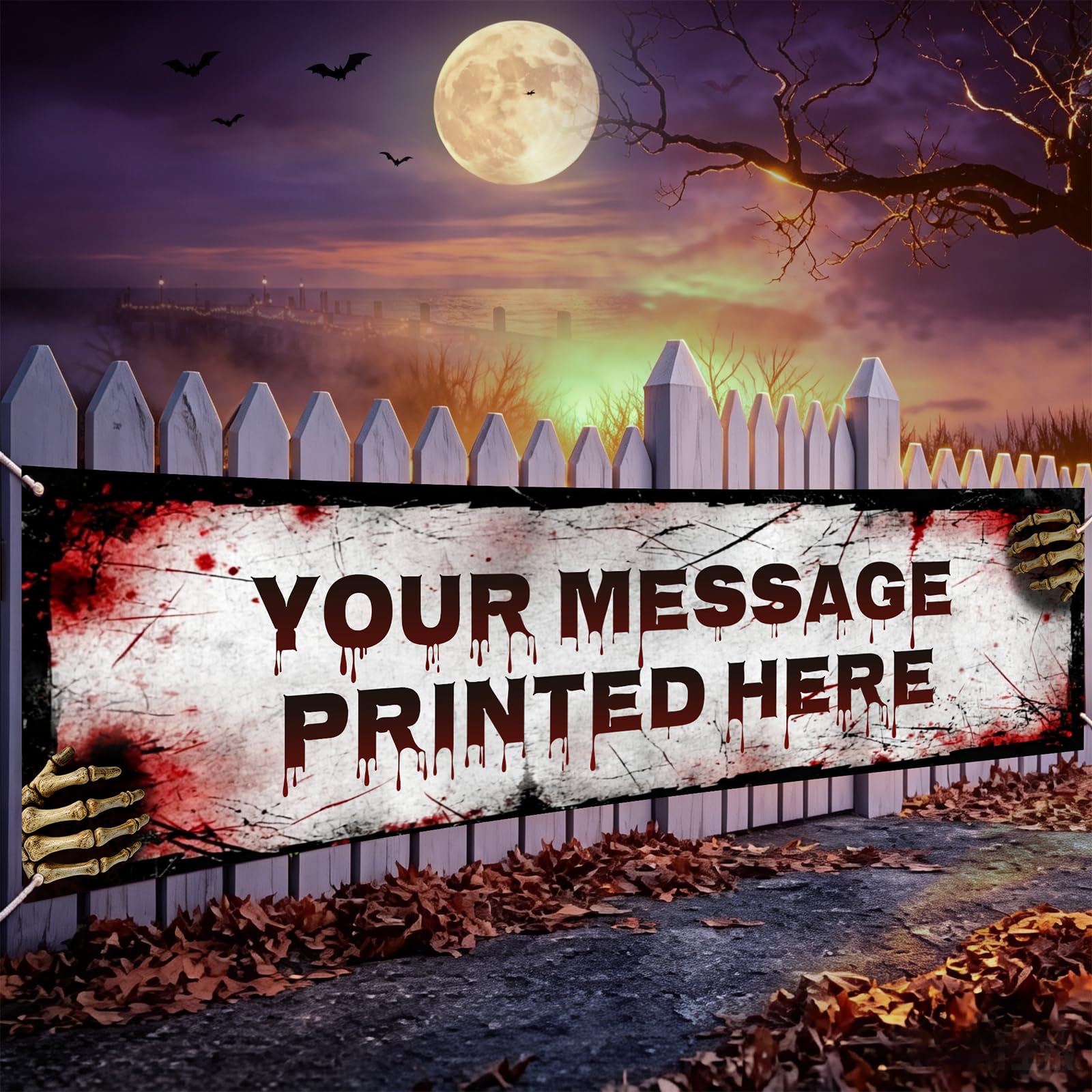 Personalised Halloween Banner Party Decoration, Any Text, Custom Halloween Banner Yard Decorations, Metal Round hole, Wear Resistant, Suitable for Outdoor Indoor Garden Party