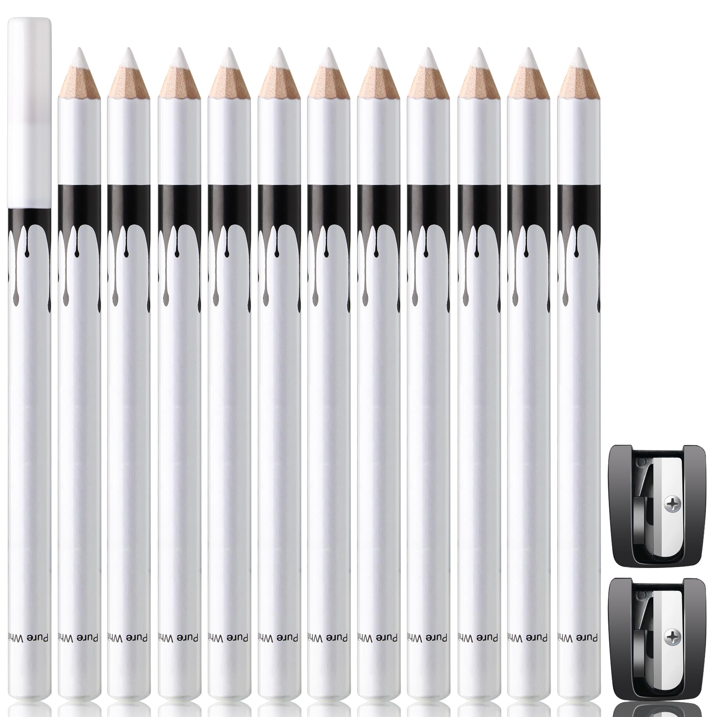 Noerrors 12Pcs White Barber Pencil Set Magic Hairline Pencils for Lineup Beard Shaping Guide Pen with Sharpener Barber Chalk for Men Hair Makeup