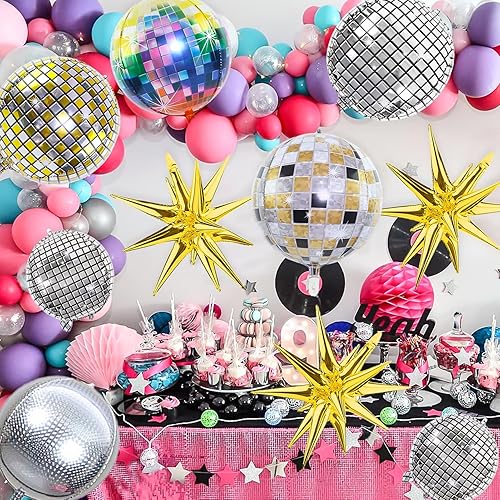 Miniatura 3 de Globos de bola de discoteca 18 globos grandes de discoteca de 22 pulgadas y 10 pulgadas, 4D, redondos, metálicos, mylar, globos dorados con forma de