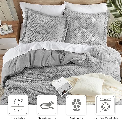 Miniatura 3 de Homelike Moment Juego de edredón de forro polar tamaño King, 3 piezas, edredón suave y esponjoso, edredón de cama grueso y cálido con 2 fundas de