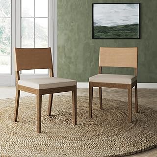 Nathan James Linus Modern Upholstered Chair, Set of 2, Brushed Light Brown