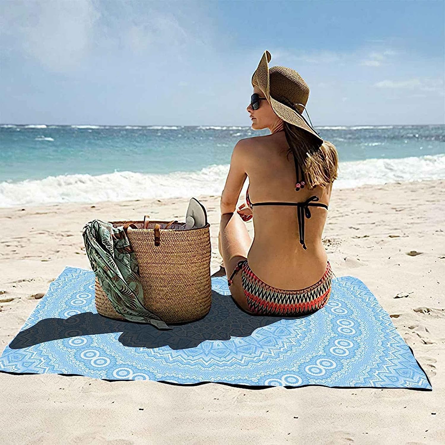 Grande Telo Mare Grande In Microfibra Anti-Sabbia Uomo Donna, Teli Asciugamano Mare, 3D Modello Azzurro Telo Mare Telo Da Campeggio Bikini Coprire 200 X 200 Cm -3M5C+Q9C