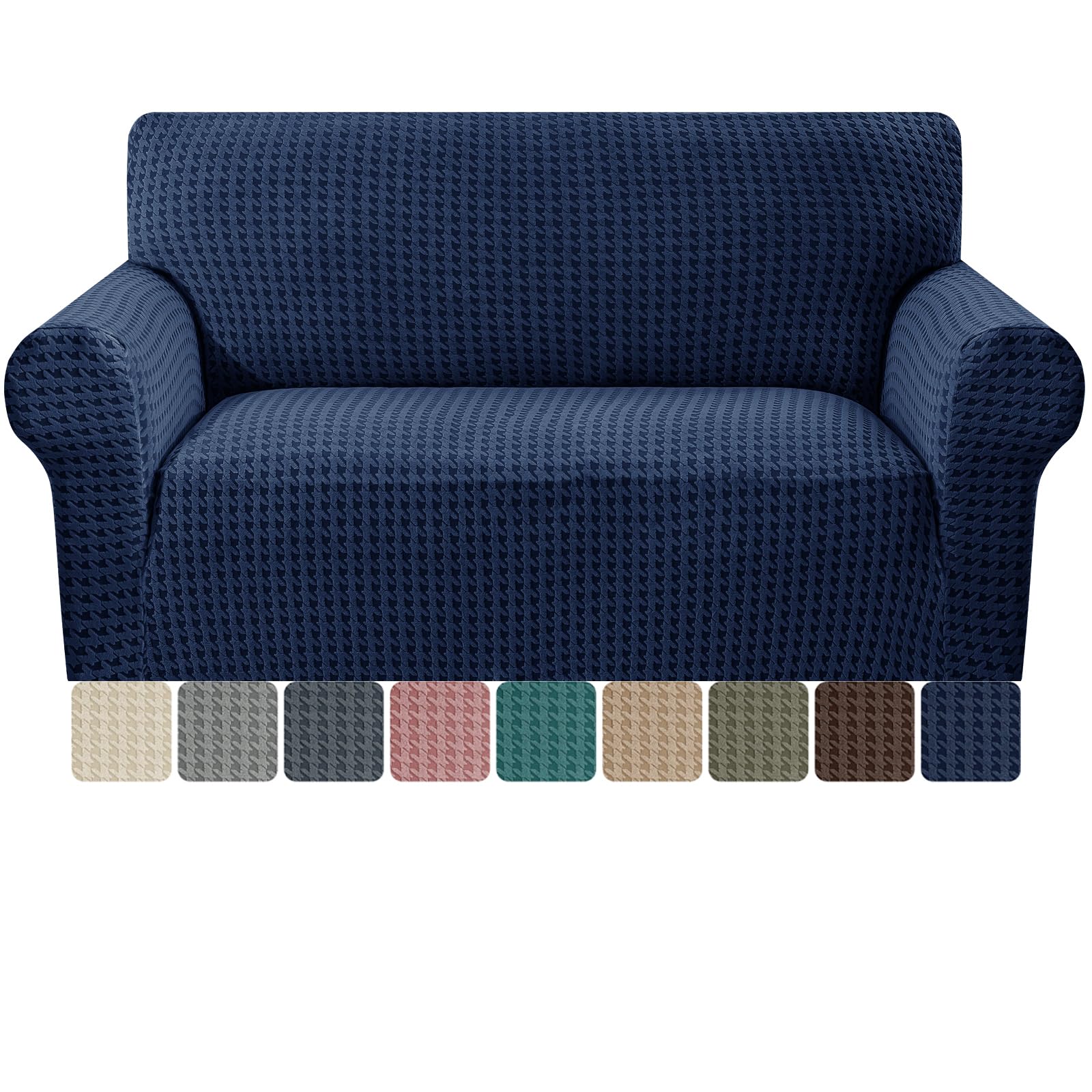 MAXIJIN Stretch 2 Seater Couch Cover Sofa Covers (55"-69" Washable Sofa Slipcovers with Non-Slip Foam & Elastic Strap, Dog Cat Pet Friendly Furniture Protector (Navy Blue, 2 Seater) — image 1