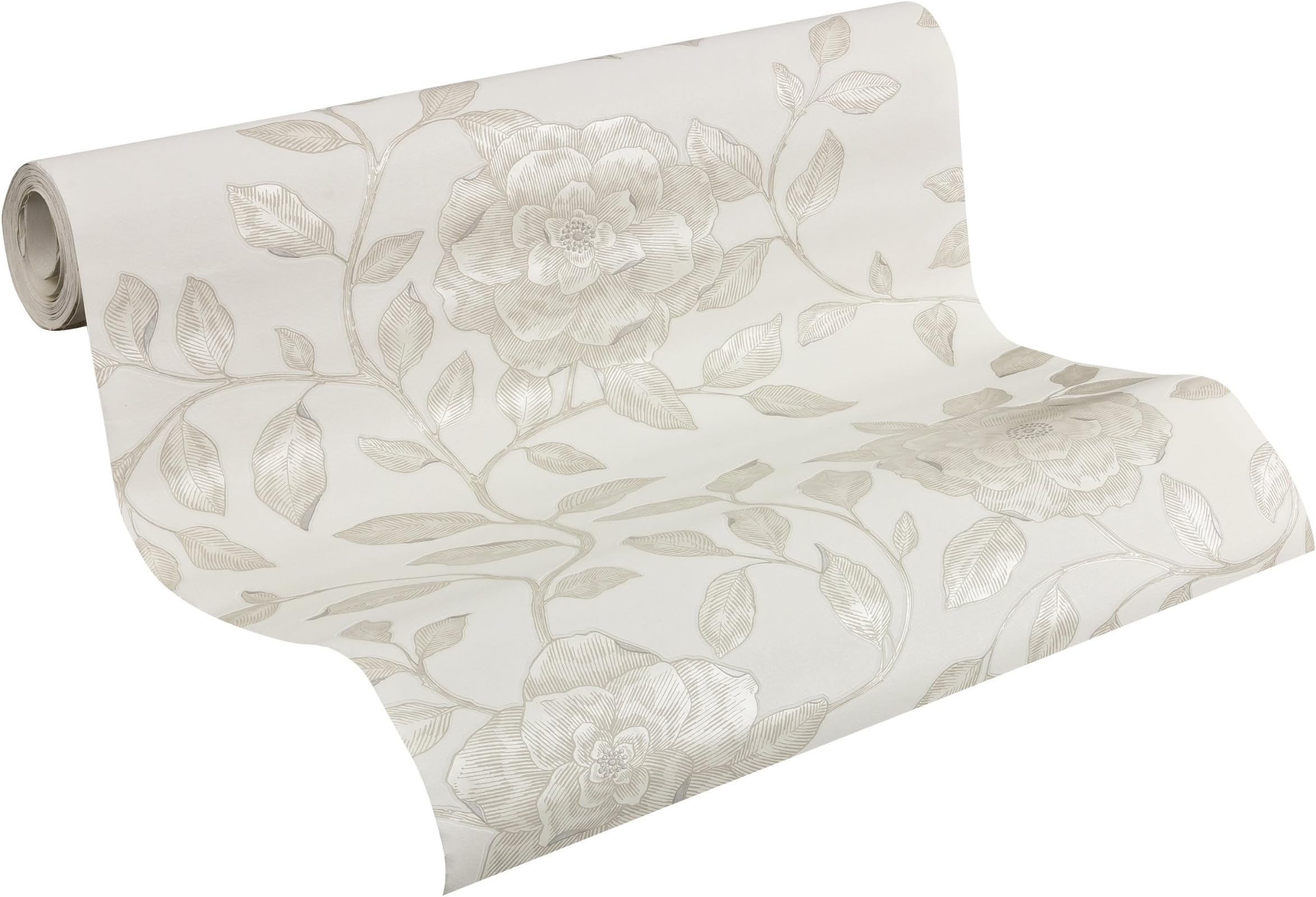 Schöner Wohnen Private Glam 945129 Non-Woven Wallpaper with Elegant Floral Motif Cream Metallic