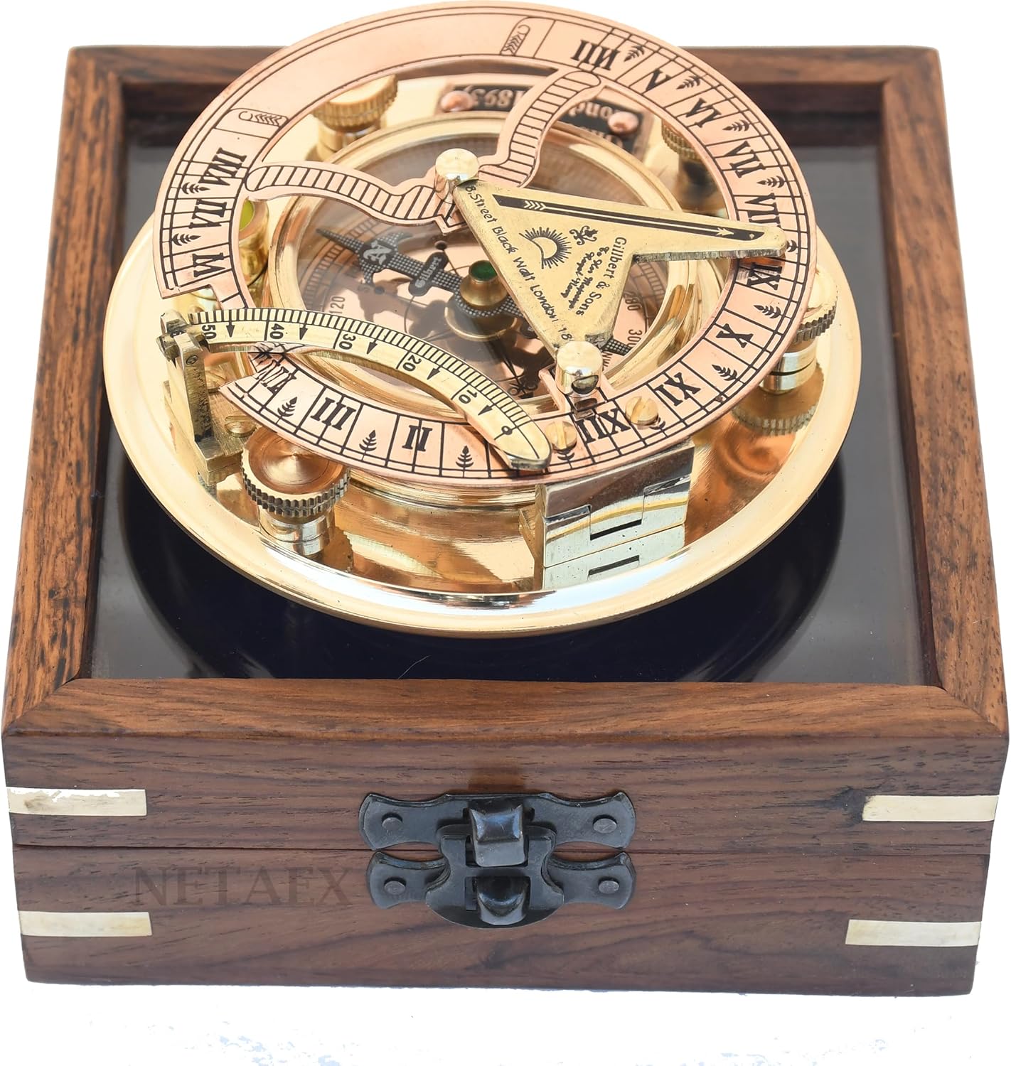 Compass, Personalized Engraved Sundial Compass, Antique Brass & Copper Compass, Sundial Clock in Box Gift Sun Clock Vintage Gift