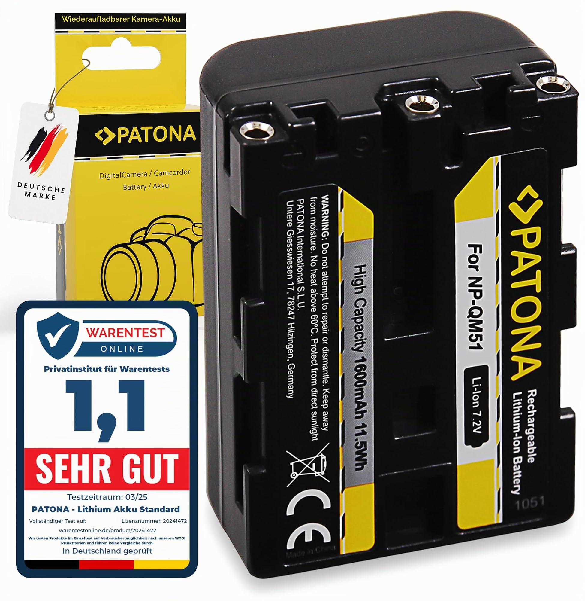 PATONA NP-FM50 Akku 1600mAh – Ersatz für Sony NP-FM30, NP-FM50, NP-QM51 – für Camcorder CCD-TRV, DCR-TRV, DCR-DVD, DCR-HC und MVC-CD Serien – hält bewährte Sony-Camcorder am Leben