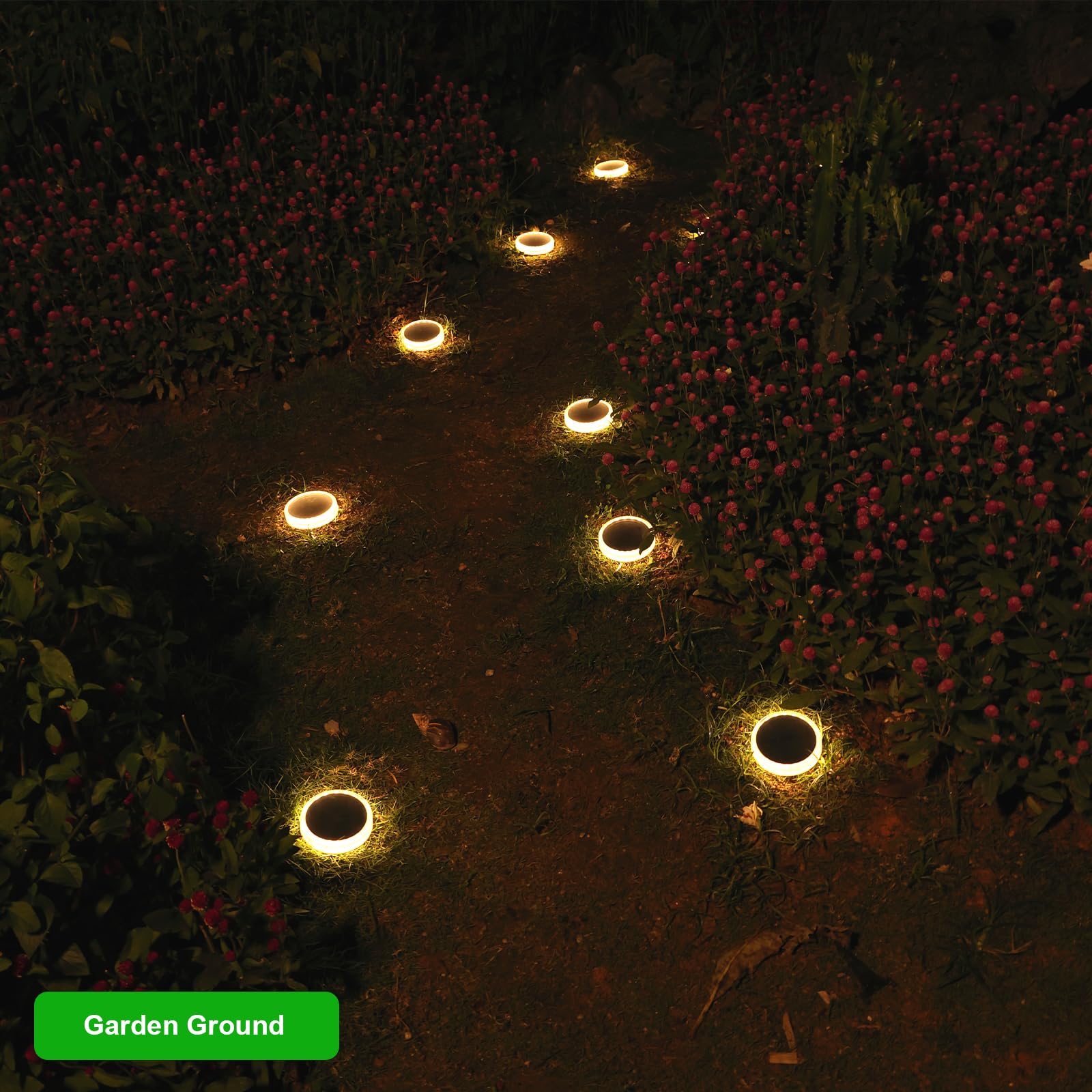 YiLaie Segnapasso 24 Leds Esterno Solare, 11cm Luci Circolari da Giardino con Adesivo Luce 360°, Faretti Solari a Pavimento IP68 Calpestabili per Viale, Camminamento, Scale, Bianco Caldo (4 Pezzi)