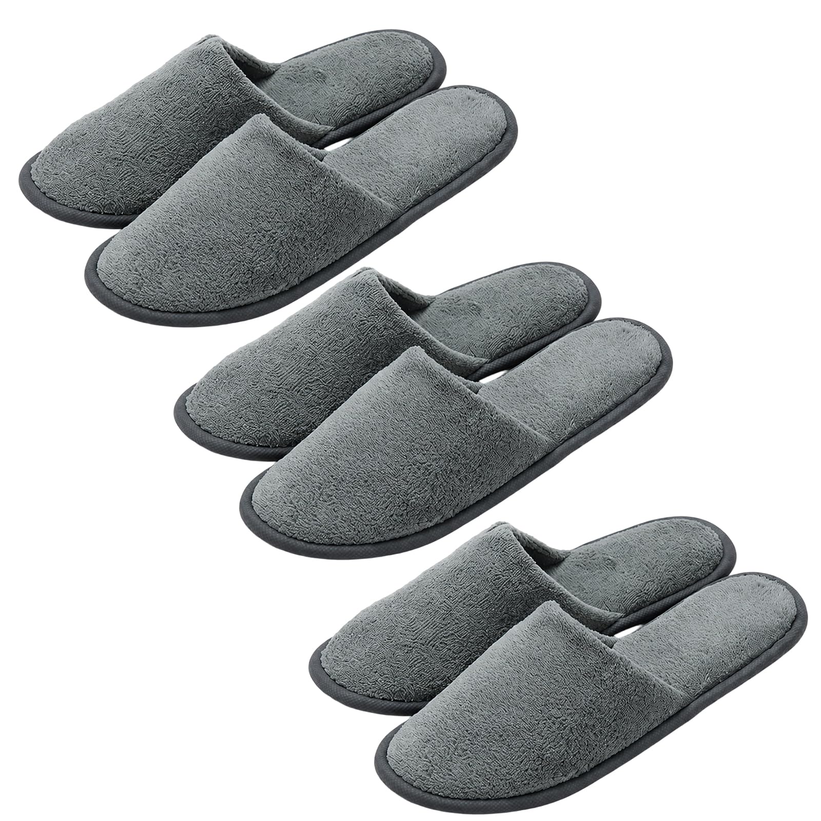 3 Paar Hotelslipper, Gästehausschuhe Set, Weiche Tragbar, Hotel Hausschuhe für Home, Reisen, Hochzeiten, Wellness-Bereiche und Partys, Grau
