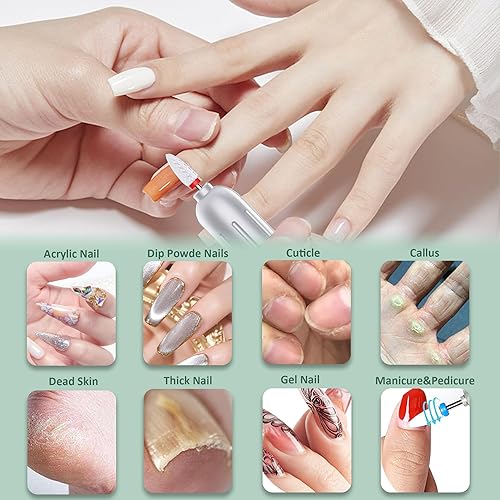 Miniatura 6 de Taladro eléctrico de uñas - 6 velocidades, par aumentado. Set con base de carga. Cabezales de metalmolienda, cubiertas antipolvo incluidas. Cuerpo