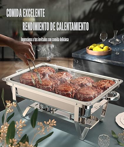 Miniatura 2 de Juego de 4 platos para bufé, 9 cuartos de galón sin corte de dedos Juego de bufé de platos para rozar platos con borde enrollado acabado pulido