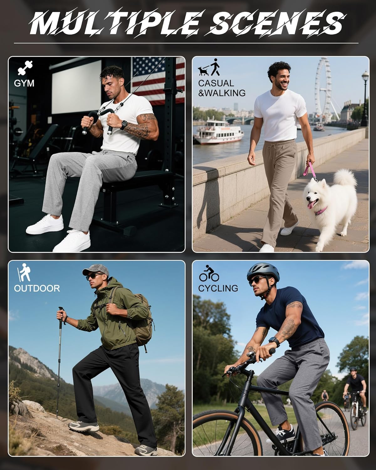 Neer 4 Pack Men's Sweatpants Joggers with Pockets Open Bottom Gym Athletic Pants Baggy Workout Casual Running Clothing - Image 5