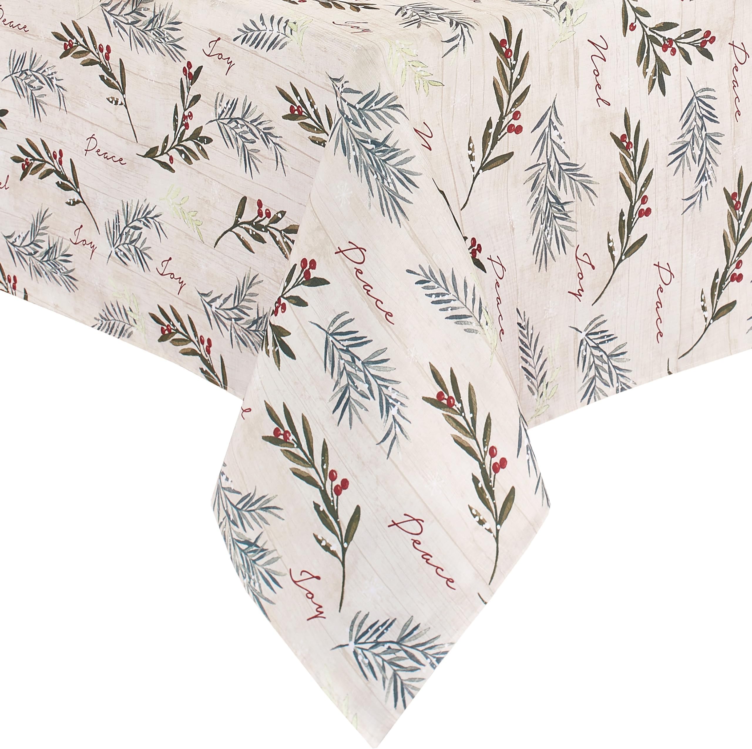 Elrene Home Fashions Holiday Tree Trimmings Wrinkle Resistant Fabric Tablecloth, Christmas, 60"X84", Oblong