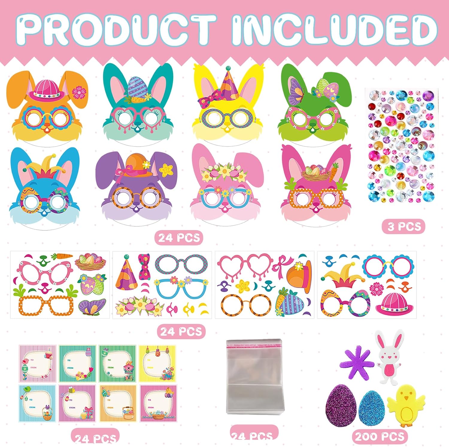 24 Sets Bunny Masks Craft Kits Easter Face Masks DIY Paper Easter Party Mask Art Sets Bunny Face Stickers for Activities Spring Party Treats