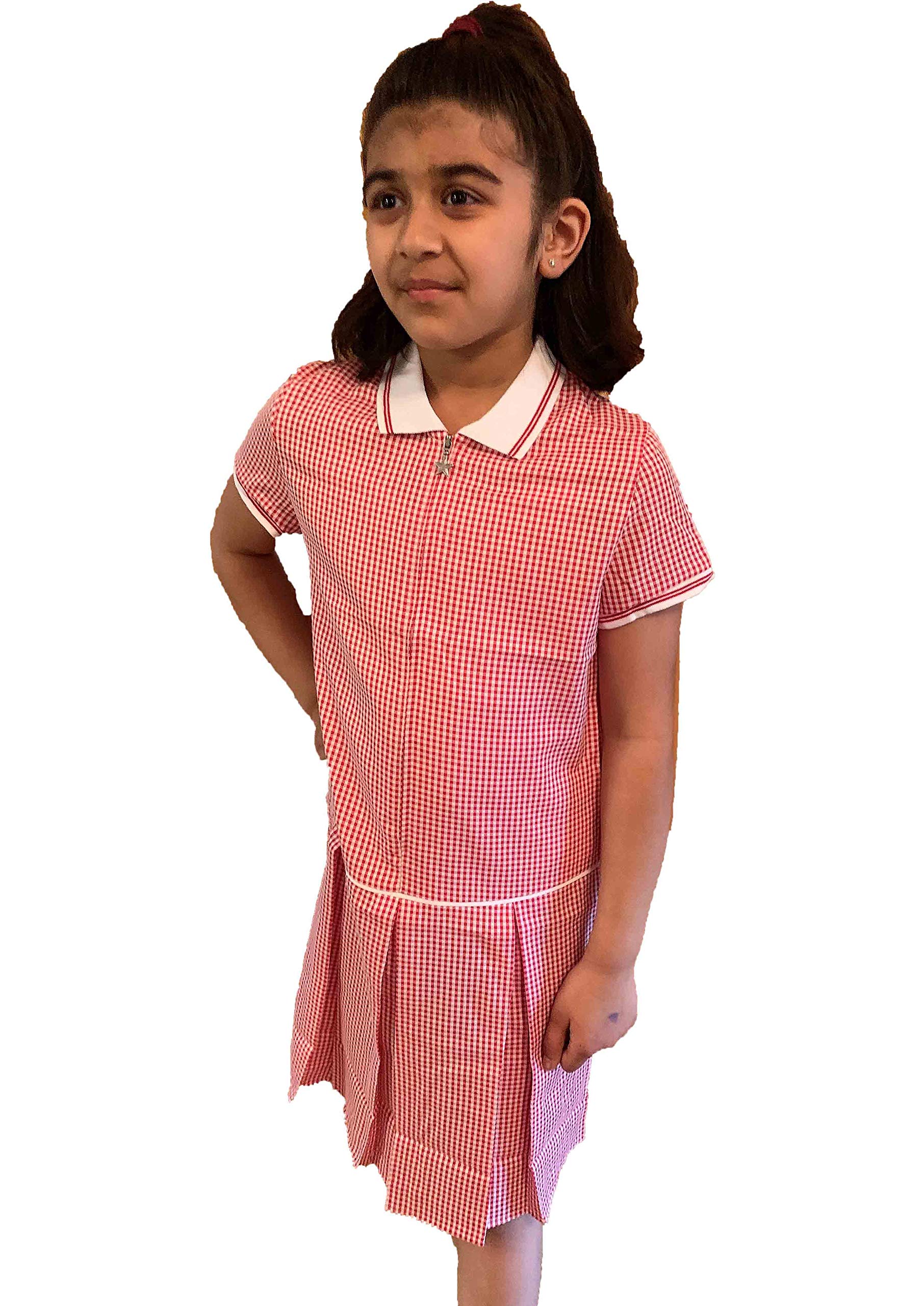 Ayra Red Zip Front School Pleated School Gingham Dress. From Age 3 To 14 (, 6-7 Years)