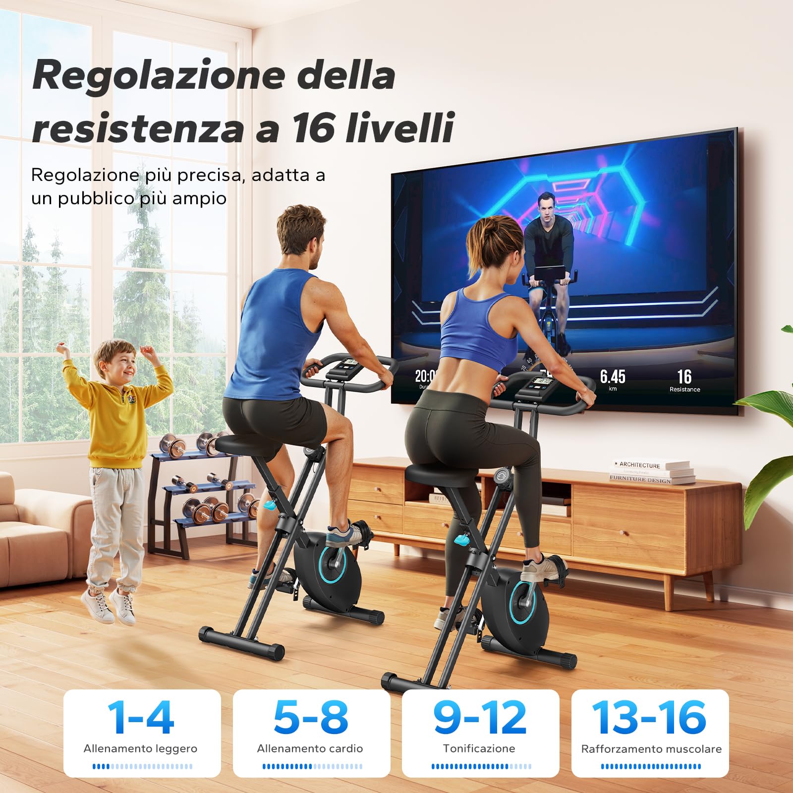 MERACH Cyclette Pieghevole da Casa, Bicicletta da Interno Silenziosa con Schermo LCD, Bici da Fitness Magnetica con Cuscino Confortevole, Salvaspazio, per l’Allenamento Cardio, Capacità Max 136KG