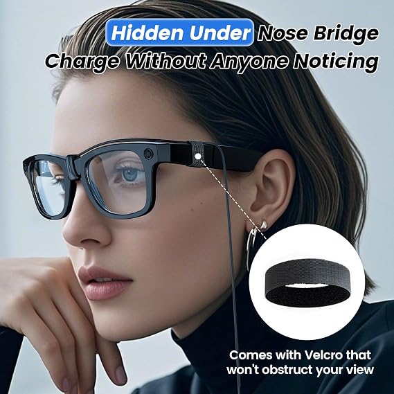 Hugener Clip-On Contact Charging Cable for Ray-Ban Meta Smart Glasses 5FT/1.5M, Power Supply from Glasses Case, Charger Compatible with Wayfarer Meta, Headliner Meta, Skyler Meta