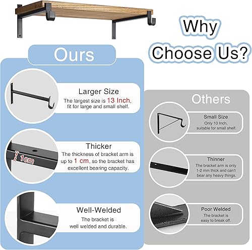 Miniatura 3 de Soporte de Barra de Clóset OVOV Resistente de 10 Pulgadas con Soporte de Estante de Clóset y Soporte de Barra con Gancho (Paquete de 8) Negro