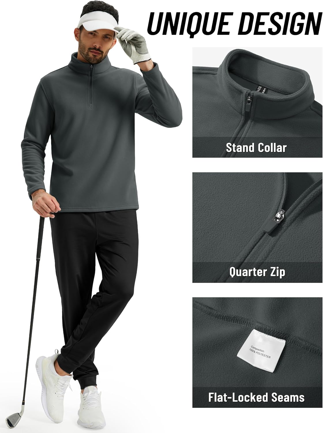 TACVASEN Men's Quarter Zip Fleece Pullover Long Sleeve Sweatshirt Warm Winter Sweater Casual Golf Shirts for Men