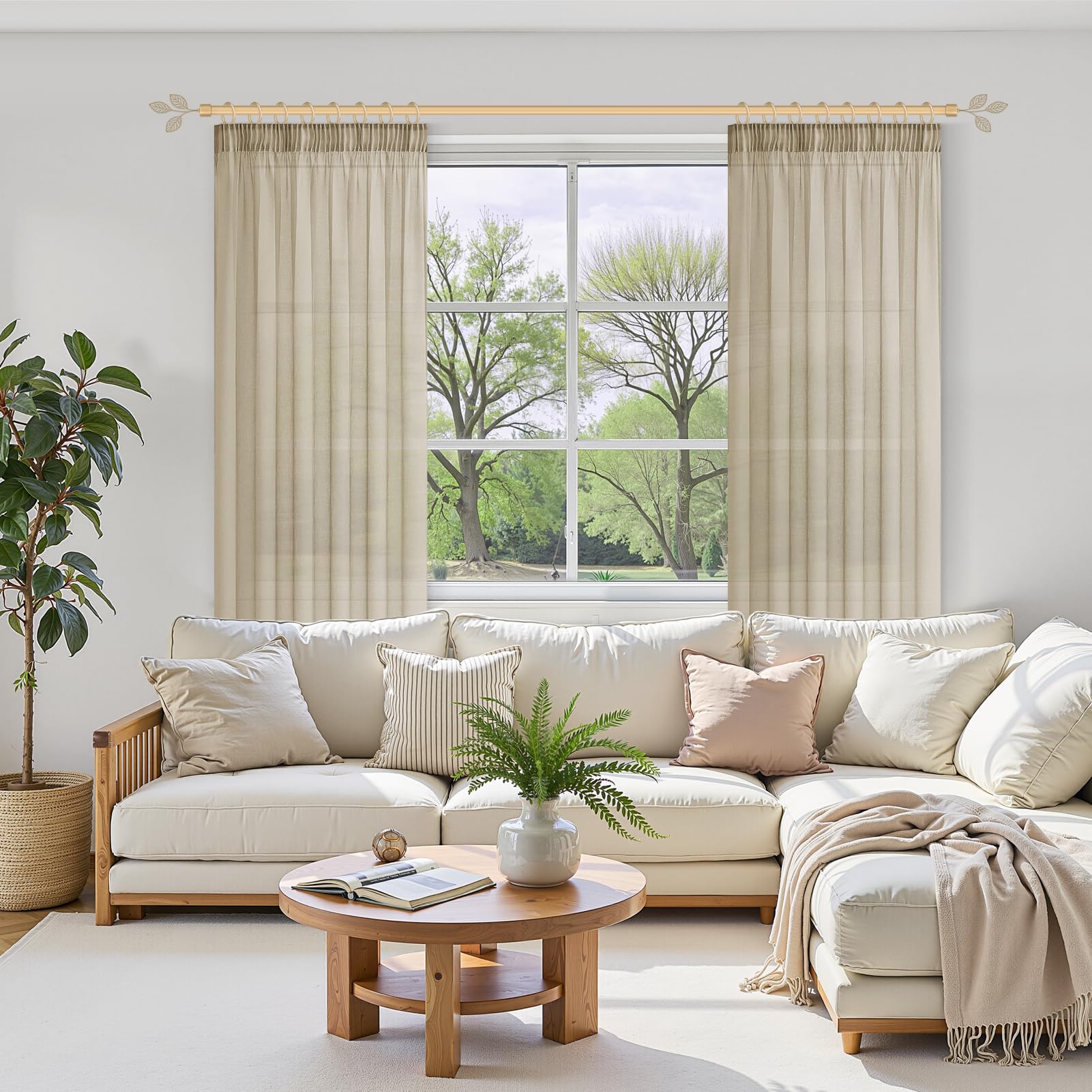 MRTREES Tende Soggiorno Tenda 200x160cm (LxA) Finestra Tende Salotto Tenda Beige per Salotto Eleganti Moderne 1 Pezzi Trasparenti per Interni con Passanti nascosti Tende di Organza