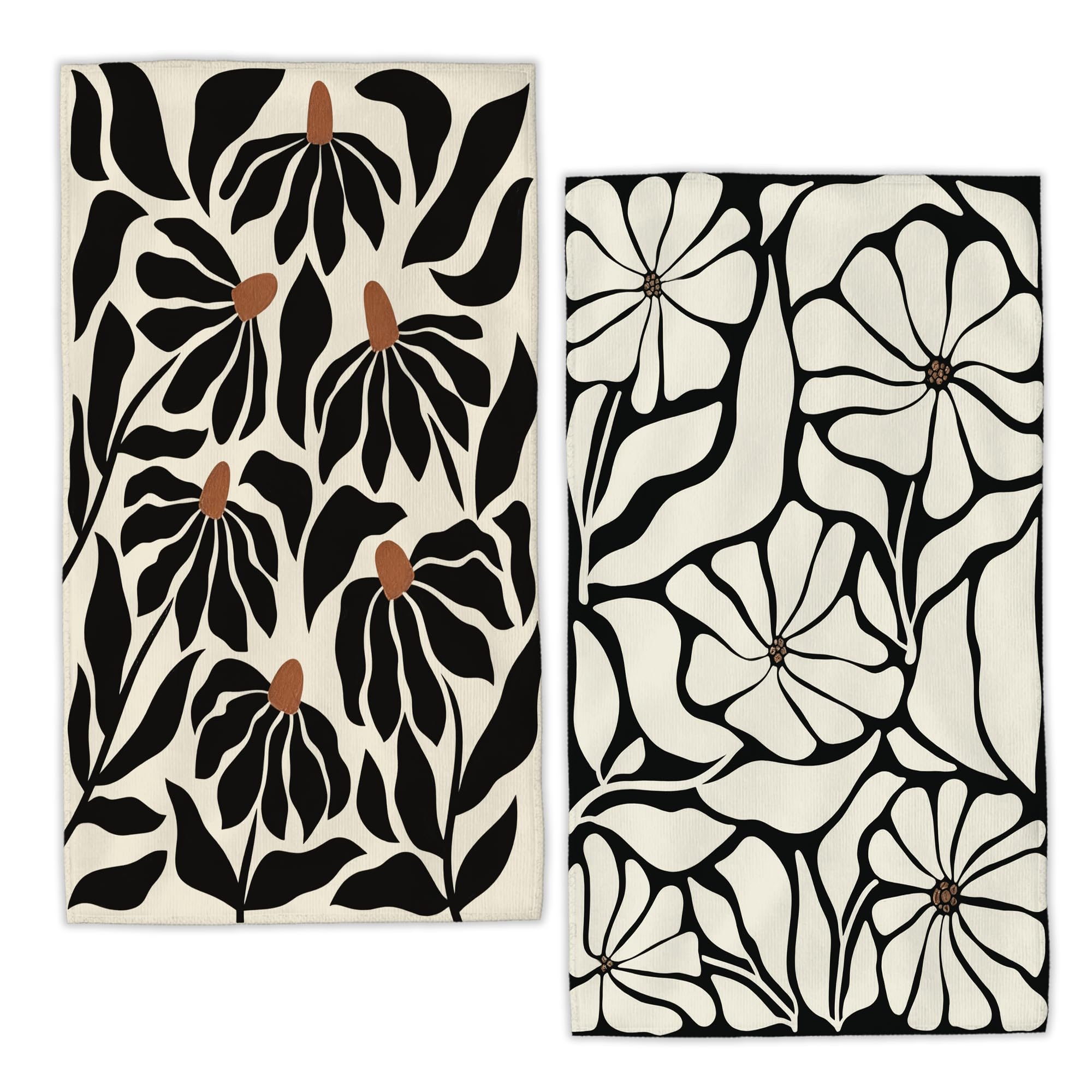LUOENY Black Boho Tea Towels for Drying Dishes, Absorbent Decorative Kitchen Towel, Cleaning Cloth for Kitchen Baking Bar Bathroom Decoration (45x60 cm Set of 2)