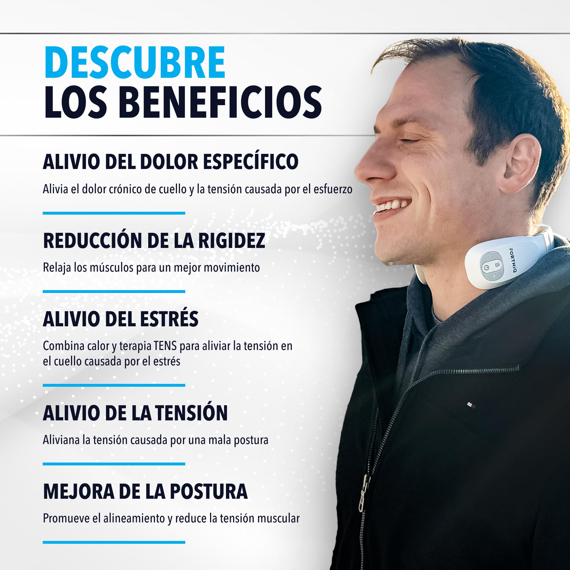 FORTHiQ Máquina TENS para el Cuello con Calor, Masajeador Eléctrico para Aliviar el Dolor, 15 Niveles de Intensidad, Masaje de Tejido Profundo, Portátil y Relajante