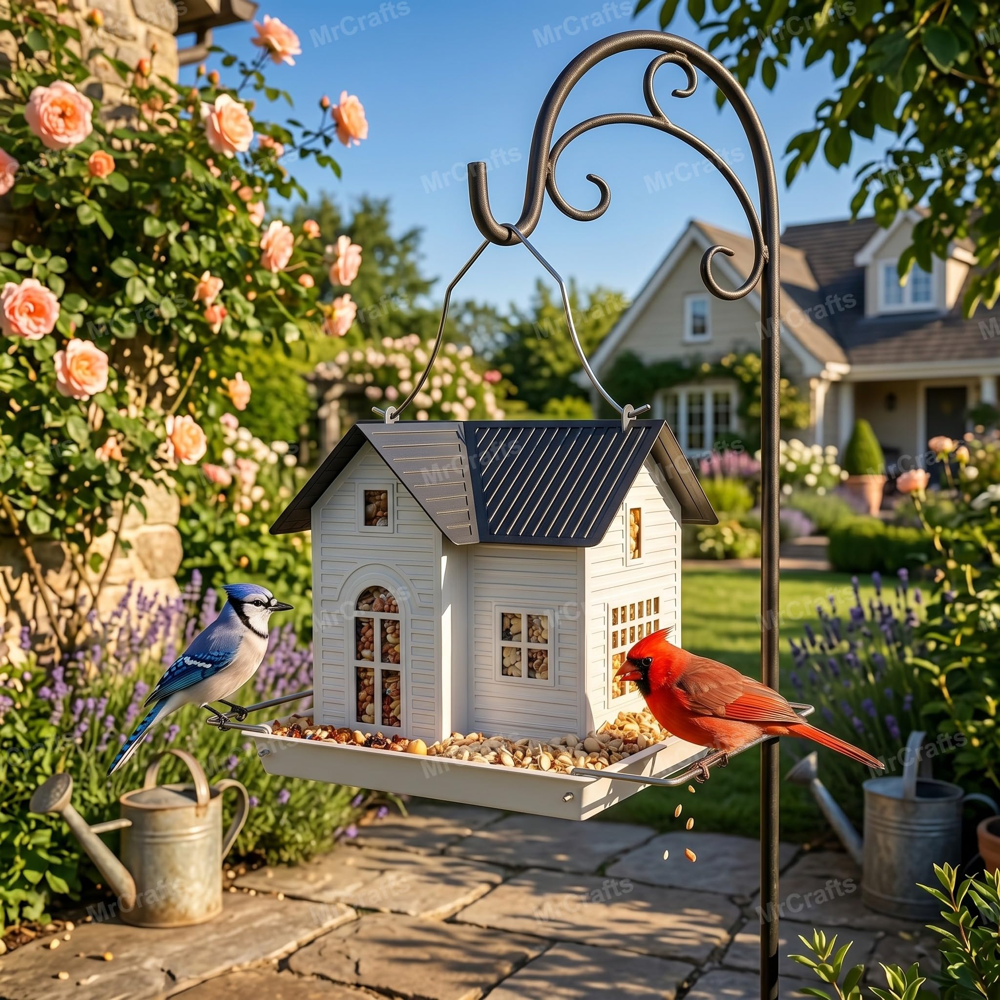 MrCrafts Comedero para Pájaros con Luz Solar para Exterior - Bird Feeder - Comedero Colgante de Metal para Aves Silvestres, Decoración de Jardín