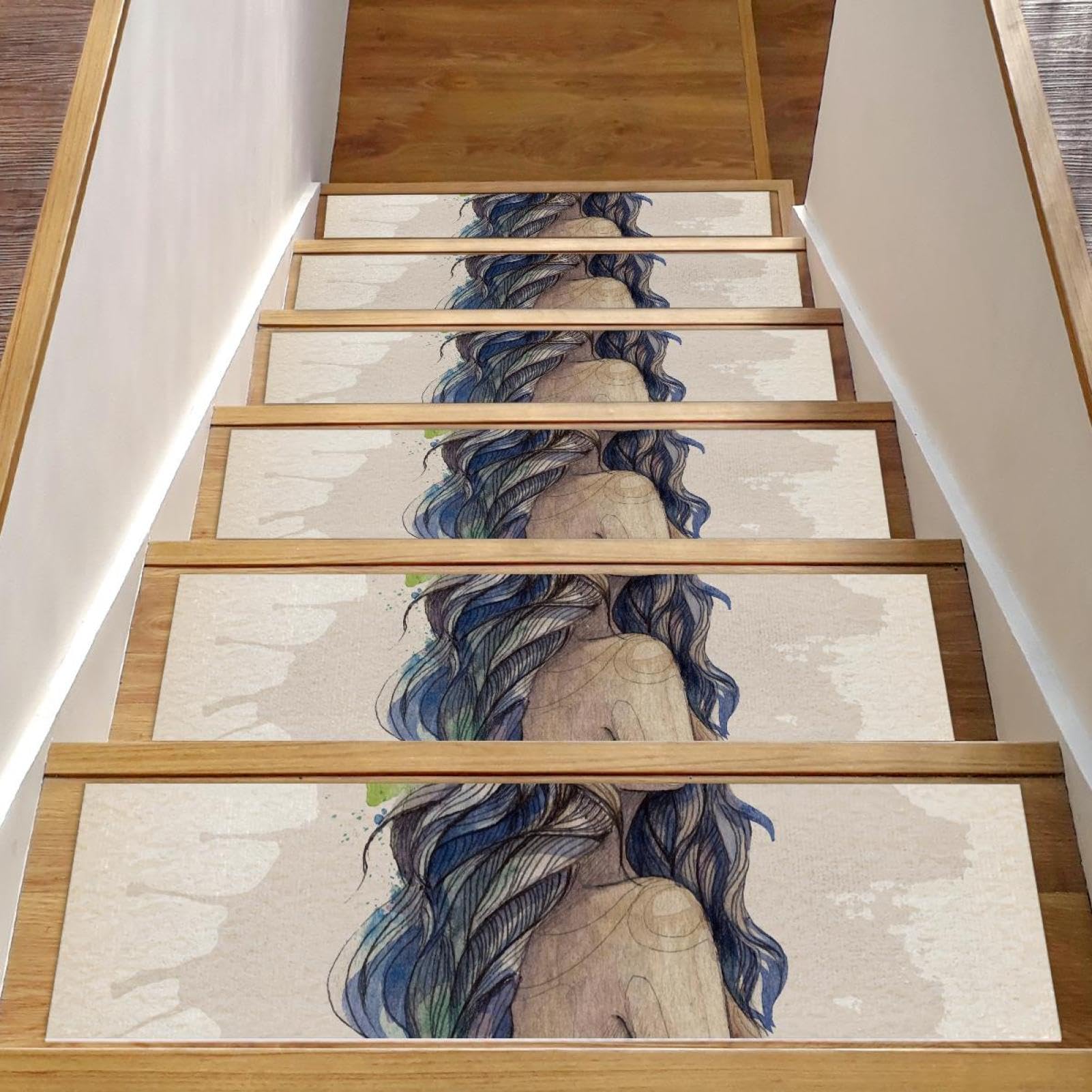 Alfombra antideslizante para peldaños con base de alta adherencia y diseño acuarela 15 uds