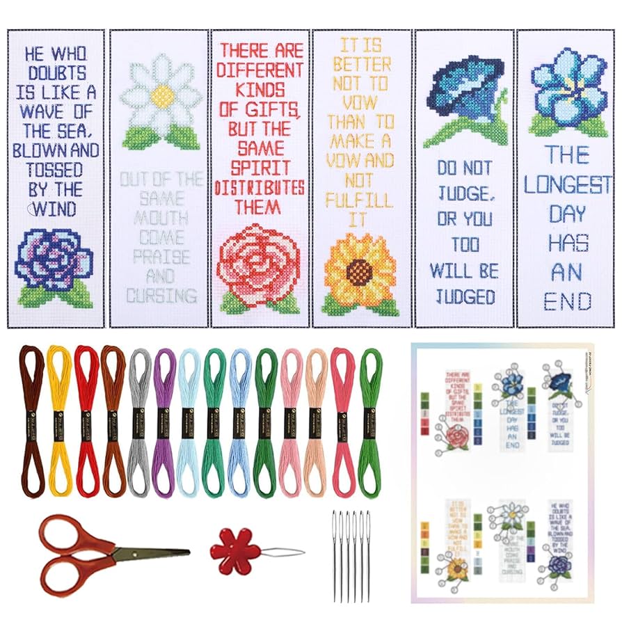 Amazon.com: ORIGACH 6 Set Cross Stitch Bookmark Kit for Beginner Flower and Bible Verse Pattern DIY Stamped Embroidery Bookmark Kit with 19 Colors Embroidery Floss Instructions 8''x2.4'' amazon-com-origach-6-set-cross-stitch-bookmark-kit-for-beginner-flower-and-bible-verse-pattern-diy-stamped-embroidery-bookmark-kit-with-19-colors-embroidery-floss-instructions-8-x2-4