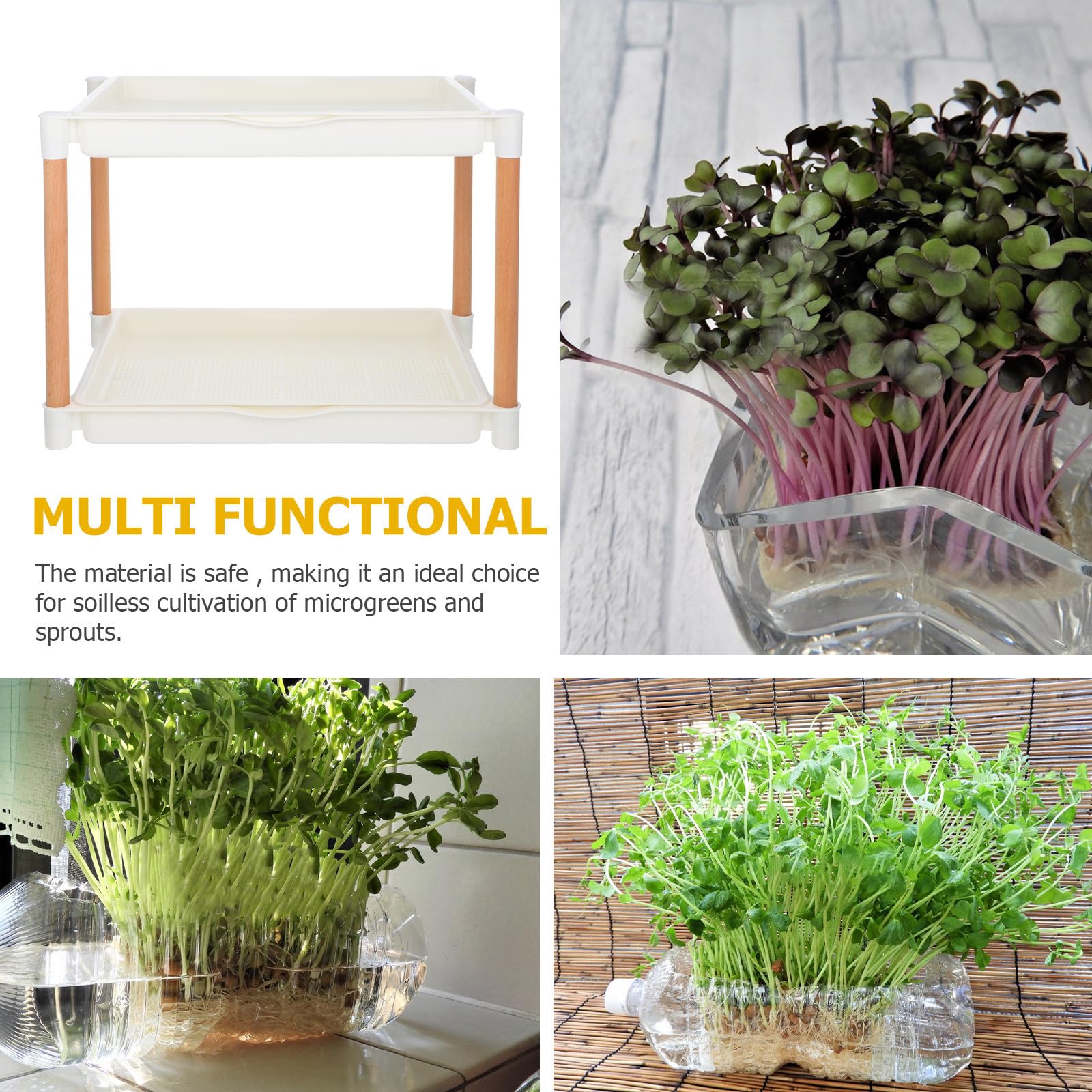 Hemobllo Vassoio Microgreens a Doppio Strato in Pp, Rete Fitta, Bianco