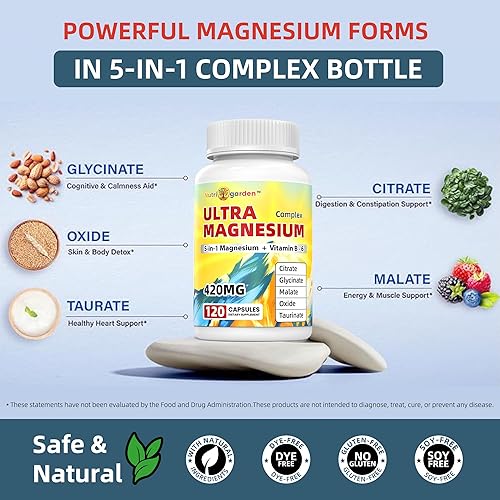 Miniatura 4 de Suplemento de complejo de magnesio, suministro de 2 meses de 420 mg de glicinato de magnesio 5 en 1, malato, citrato, óxido, taurinato y vitamina