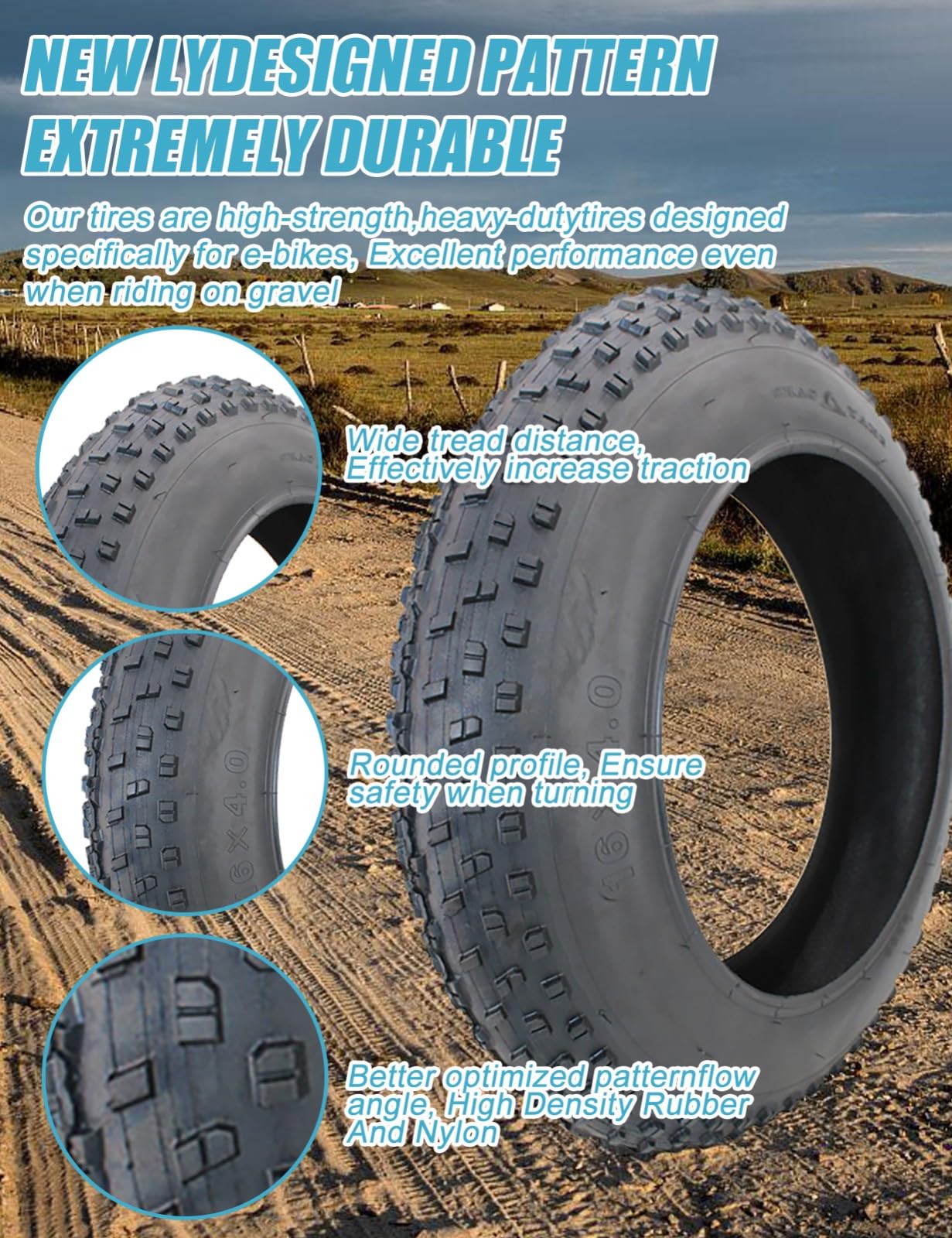 Pneumatici da bicicletta 16 pollici Fat Tire 16 x 4,0 pollici per e-bike, mountain bike, Heavy Duty ad alte prestazioni, resistente all'usura Con camera d'aria da 16 pollici