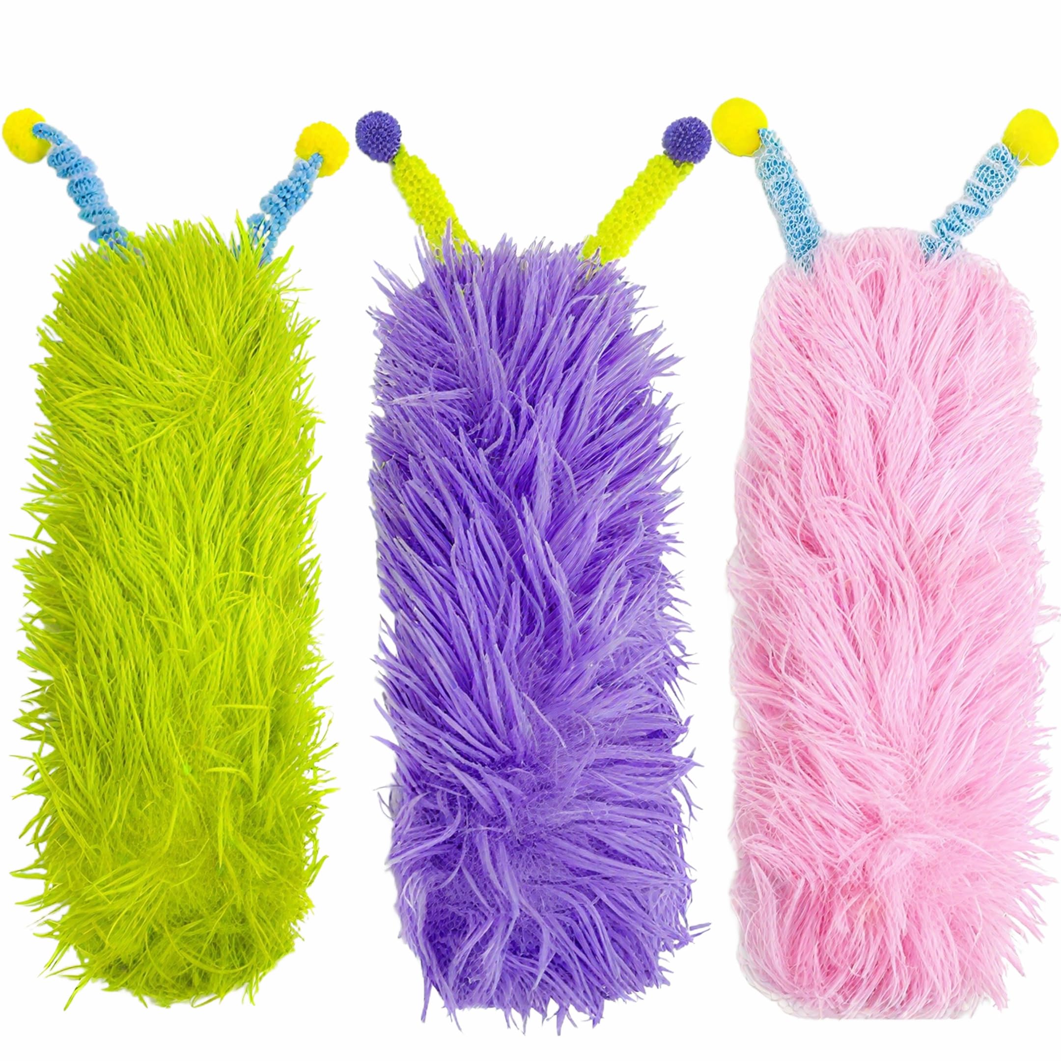 Speedy Panther Interactive Catnip Toys for Indoor Cats 3 Pack Plush Pillows, Self-Play Kitten Chew and Kick Toys (Caterpillar Design)