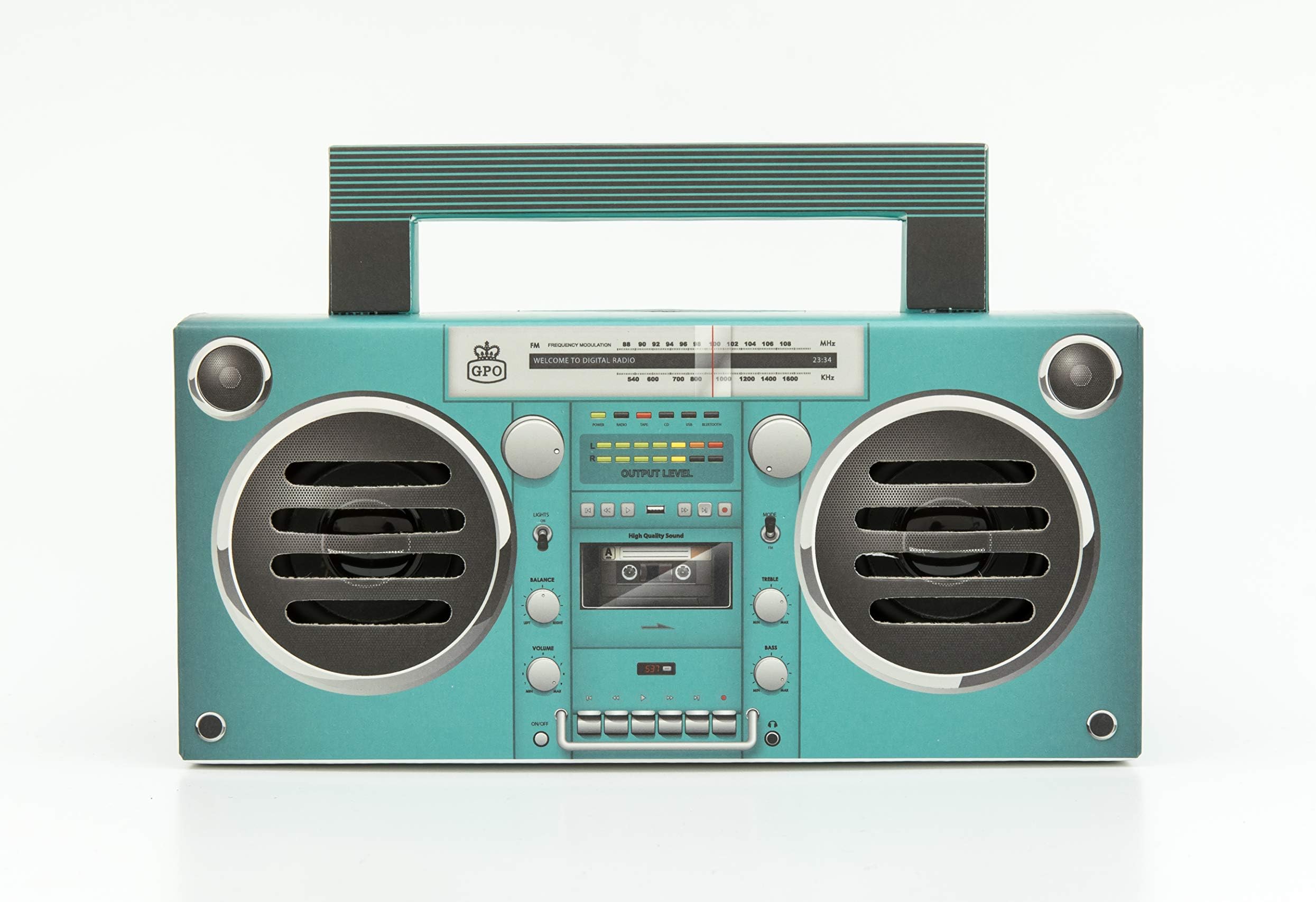 GPO BRONX Mini Bluetooth Speaker. Compact Retro Portable Speaker with Rechargeable Battery, USB Port, TF Card Port, and Aux, Outdoor Speaker for Parties, Aqua