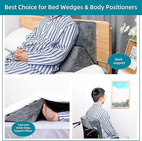 Miniatura 5 de Fanwer Almohada de cuña posicionadora para dormir de lado (3 en 1), cuñas de cama triangulares de 40 grados y posicionadores corporales para dolor