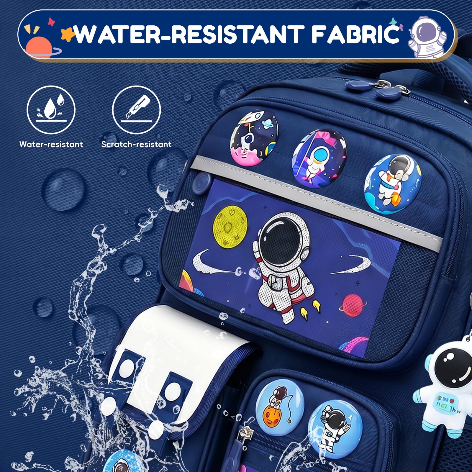 Amythe Mochila Niño 8-12 Años Primaria – Mochila Ergonómica Ligera con Bandas Reflectantes, Compartimento A4, Oxford 300D – Diseño Astronauta – Regalo Vuelta al Cole -Azul