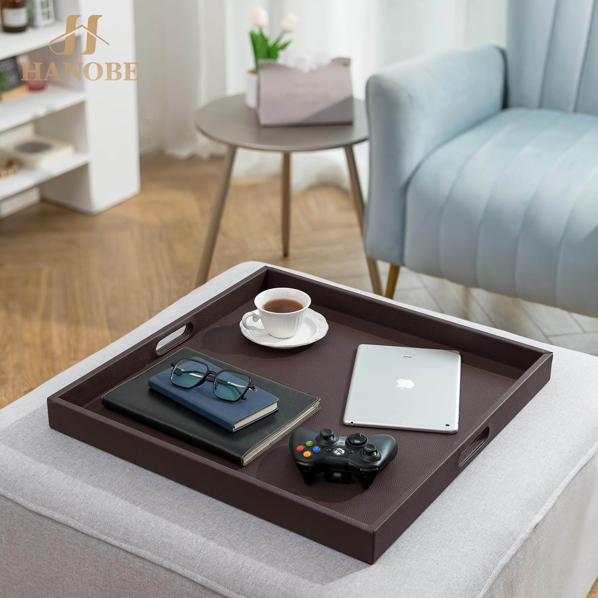 Hanobe Serviertablett Aus Holz – XXL 50 Cm, Mit Griff, Rustikales Design Für Couch, Bett, Küche & Deko