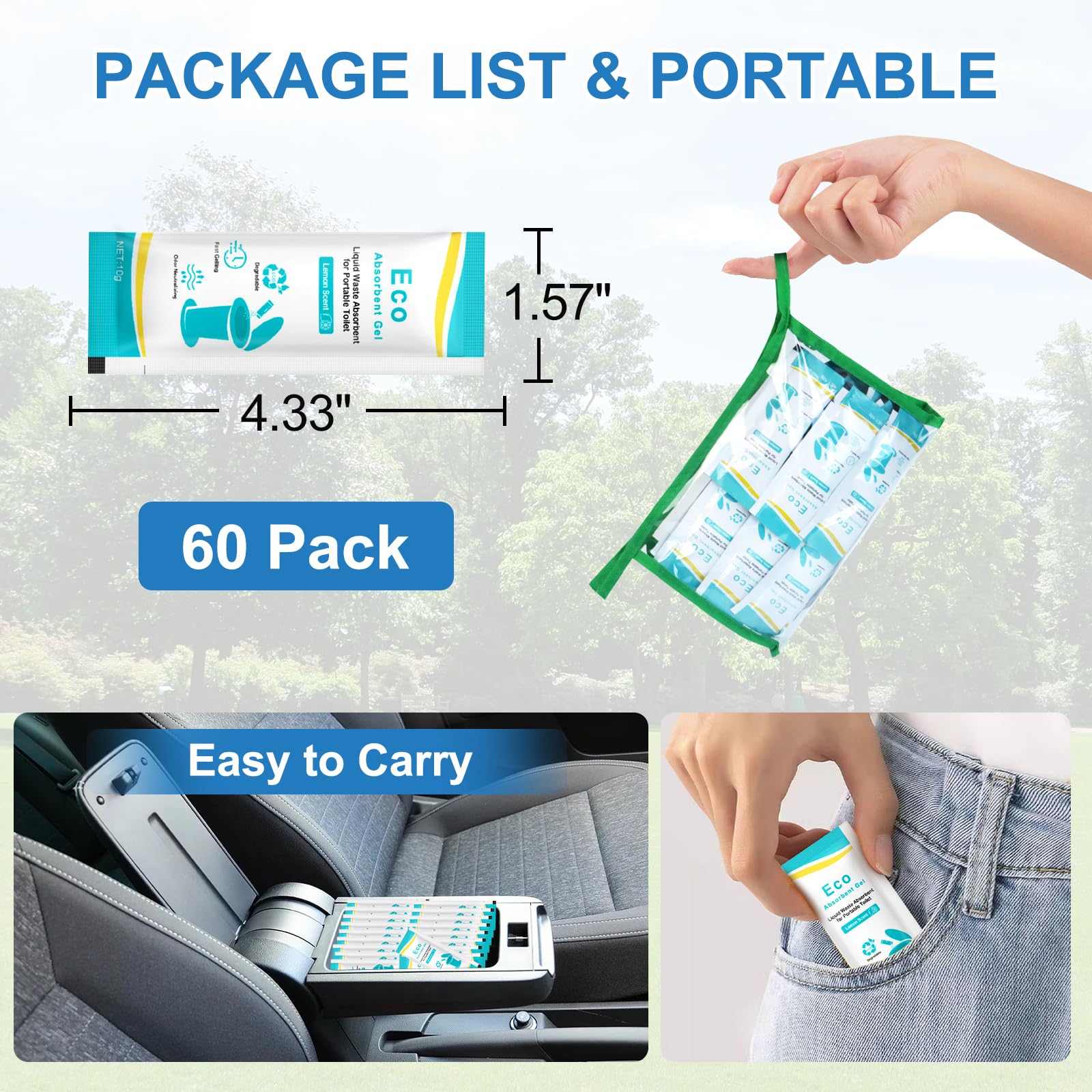 BLIKA Gel absorbente de inodoro portátil, polvo de gel de inodoro para camping, gel de residuos líquidos de orina para control de olores, gel absorbente ecológico, polvo de orina para acampar al aire