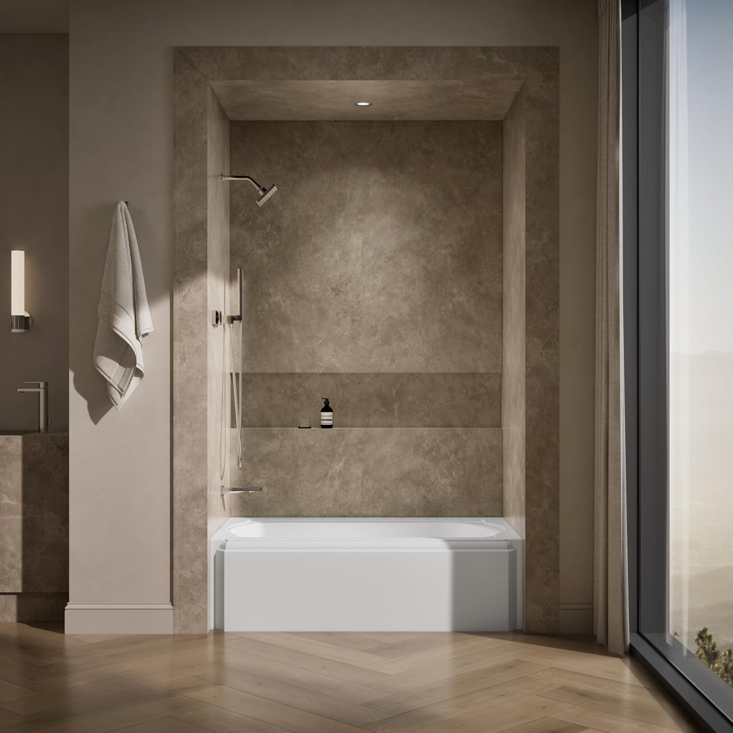 KOHLER K-721-0 Memoirs 60" x 33-3/4" Alcove Cast Iron Bathtub with Left-Hand Drain and Itegral Flange, Safeguard Slip-Resistant Surface, White