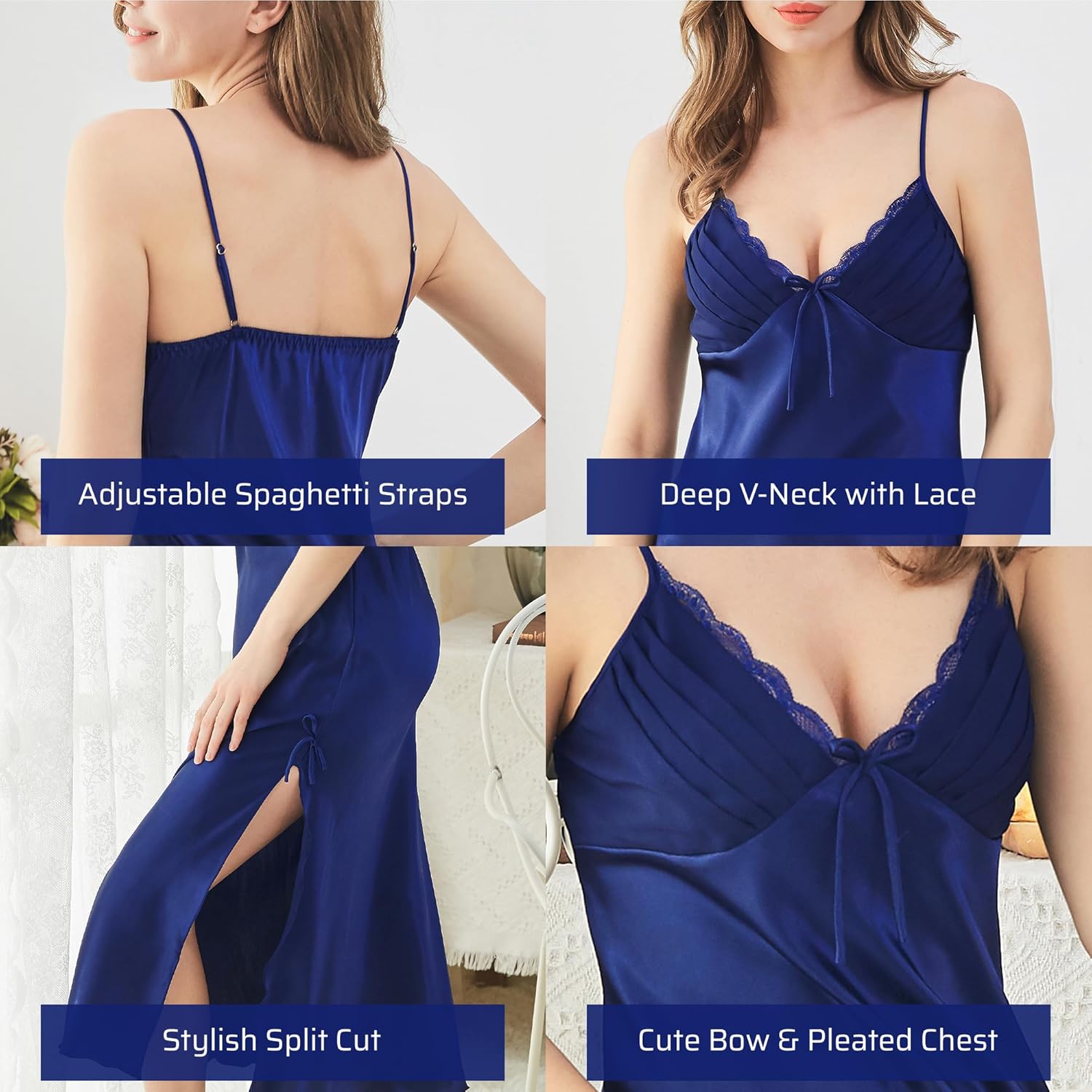 Victorian Silk Nightgown Women Girls Long Sleeveless Satin Princess Lingerie - Image 3