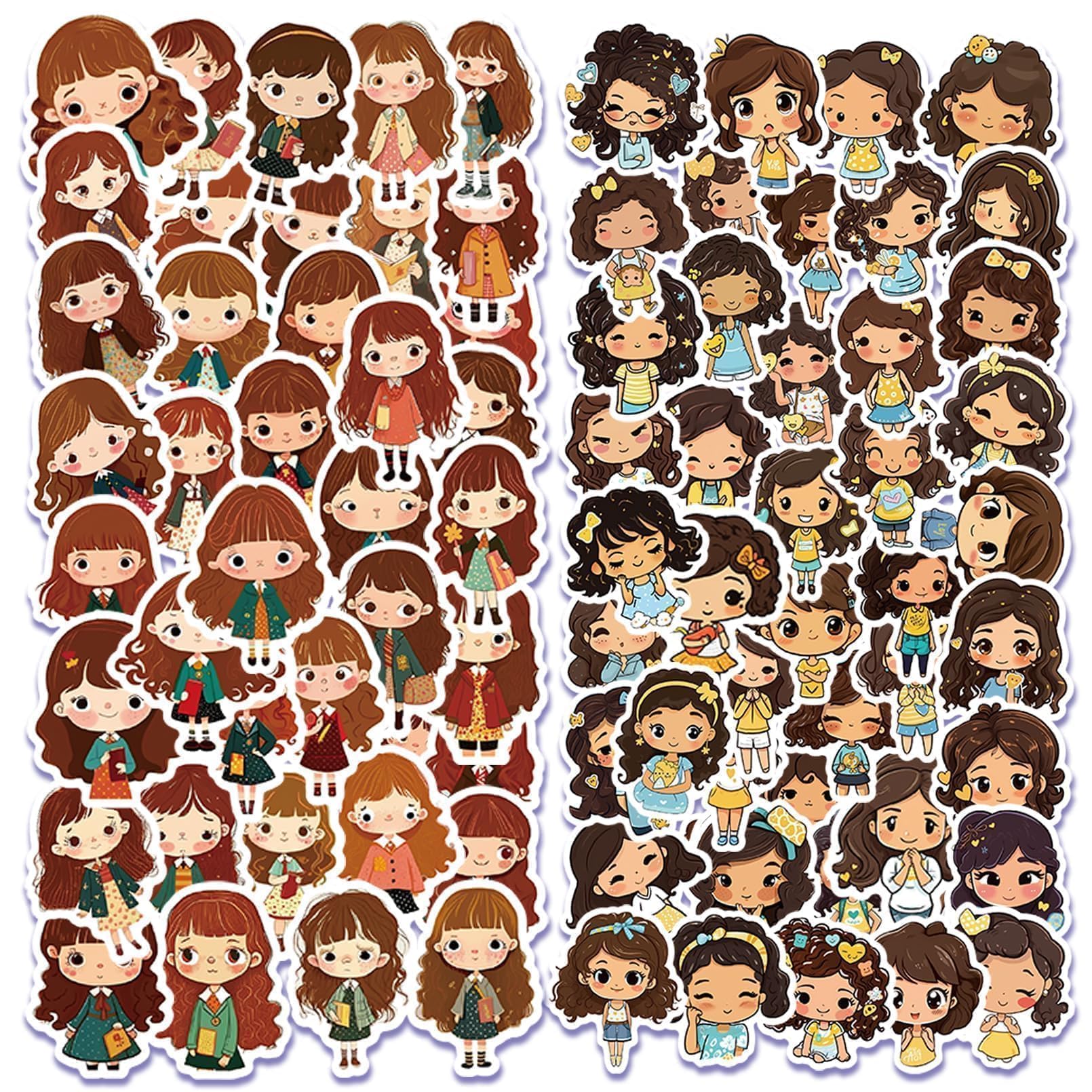 Aresvns 100 PCS Beautiful Variety of Cute Brunette and Redhead Stickers, Computer Skateboard Suitcase Water Bottle Skateboard Suitcase Laptop Car Decal, PP/Polypropylene Waterproof Decals