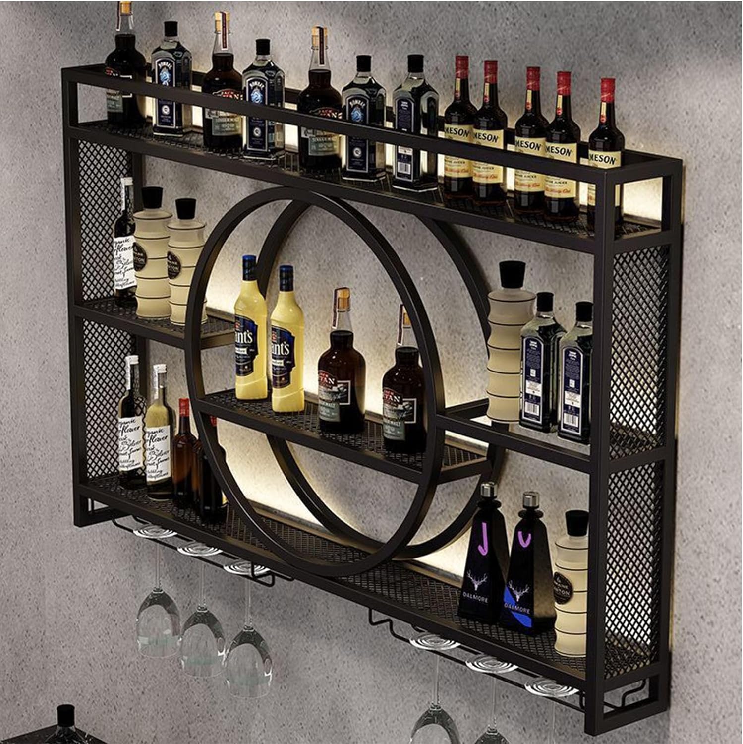 Gold Wall Mounted Wine Rack with Glass Holder Stylish Multi Functional Wine Storage Display for Home Bar Dining Room Kitchen 100cm