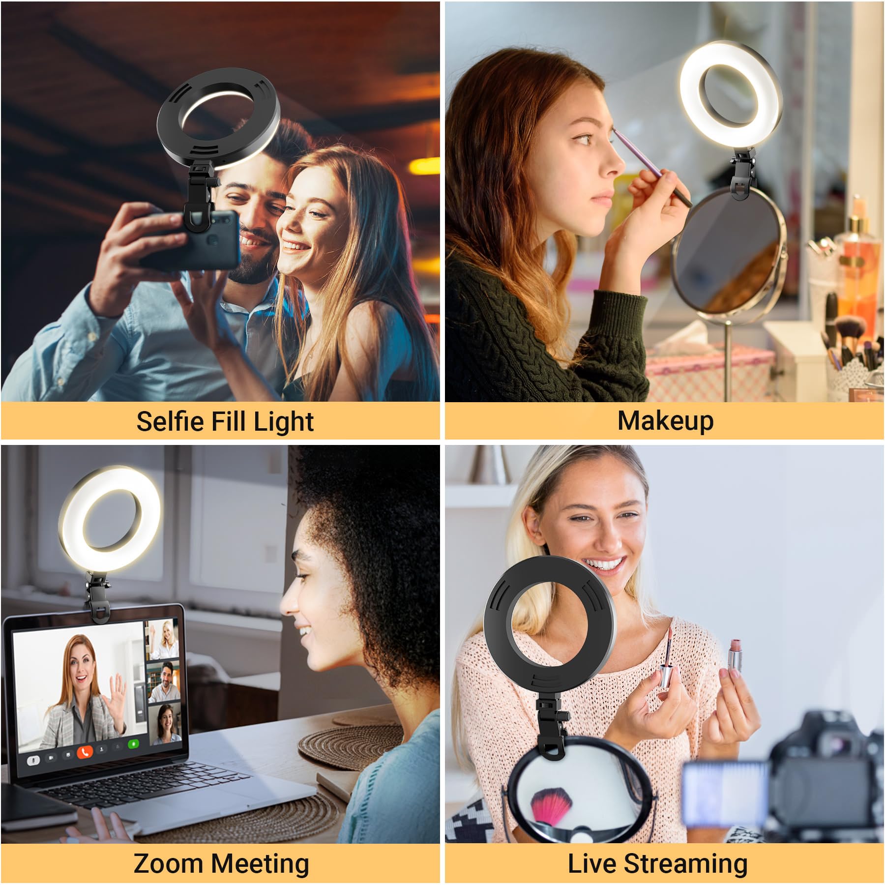 Lampa pierścieniowa z klipsem do laptopa, oświetlenie konferencji wideo z 3 trybami kolorów, regulowane światło LED USB do monitora komputerowego, strumieniowanie z zoomem, połączenia zespołowe