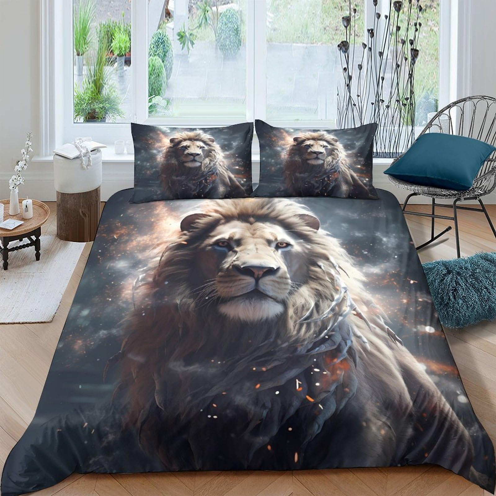 Ctjqhvkz Style-10 3D Printed Lion Majesty Fitted Sheet Microfiber Soft Animal King Bed Sheet For Bedroom Guest Room Decor Single（135X200cm）