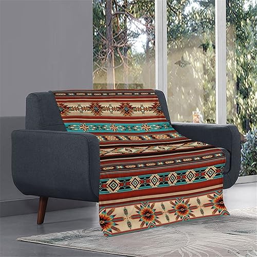 Miniatura 6 de GLENLCWE Manta de forro polar con estampado azteca de rayas nativas tribales, manta de franela esponjosa, manta de cama de microfibra suave y ligera