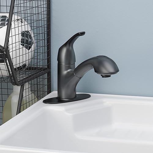 Miniatura 6 de Homewerks - Grifo de lavandería extraíble de un solo mango, instalación de 1 o 3 agujeros con placa de cubierta, instalación universal, fregadero de